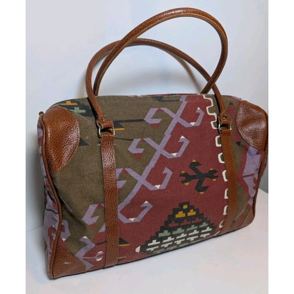 Vintage Sierra Collection Dallas Southwest Weekender Tote Bag Leather Trim 1980s